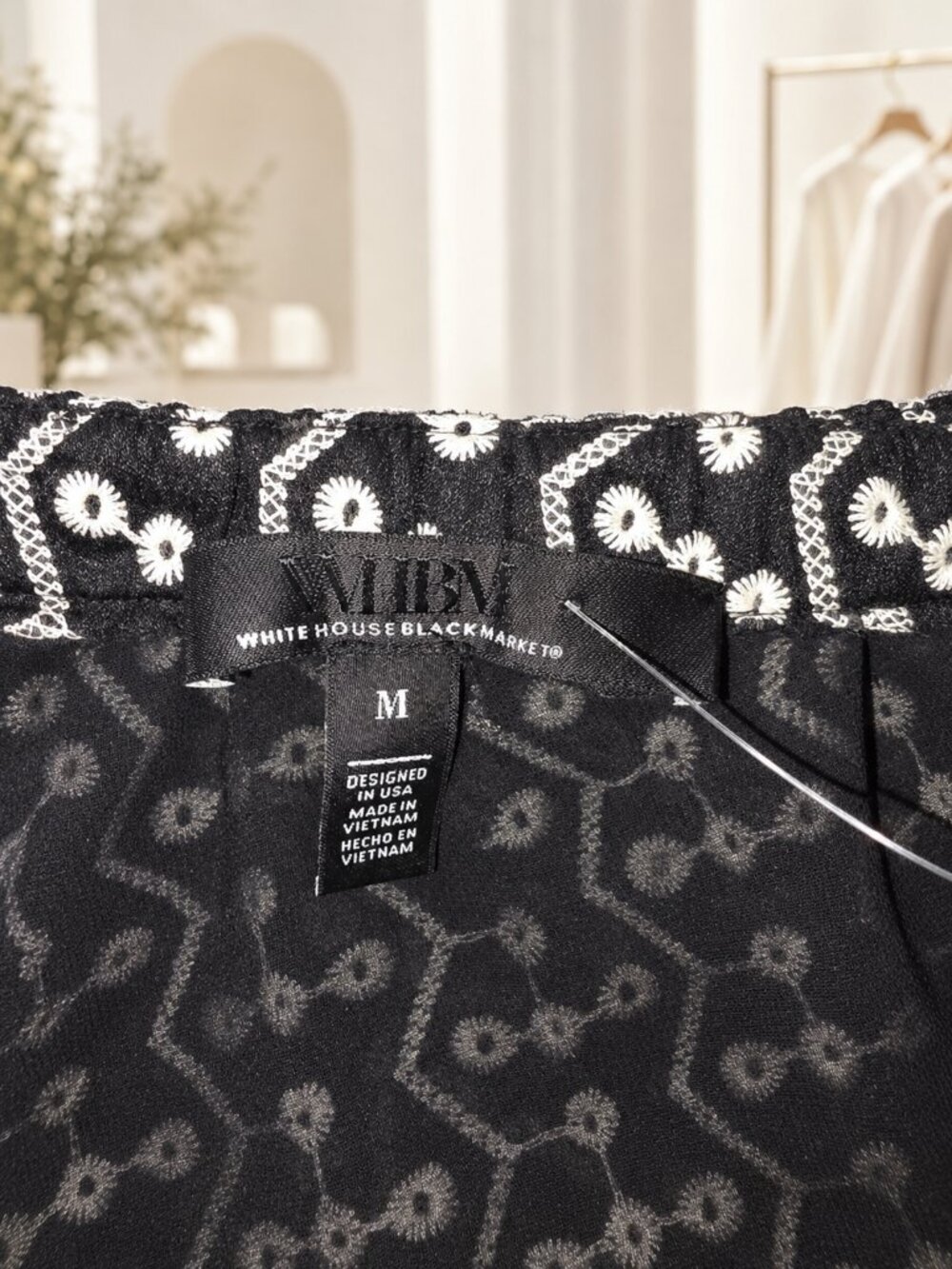 WHBM One Shoulder Embroidered Blouse Black White Size M NWOT - Picture 9 of 9